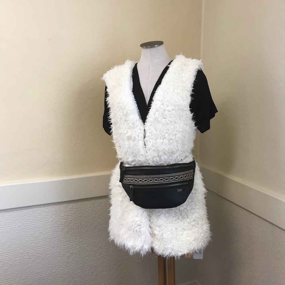 Boho Vegan Leather Mini Belt Bag Fanny Black - Picture 3 of 9